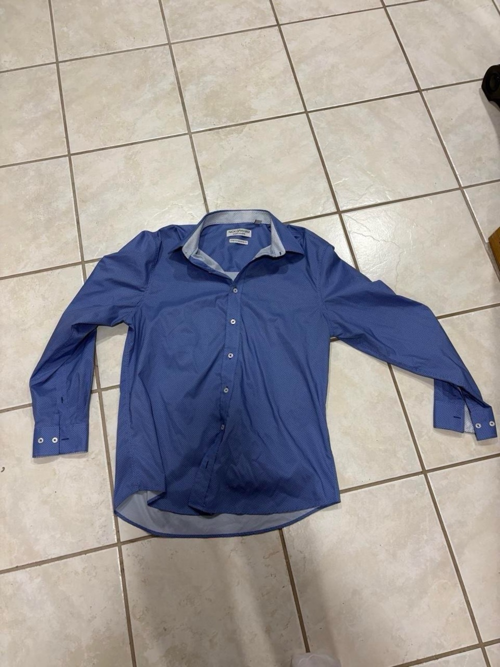 Men's Navy Micro-Print Dress Shirt with Contrast Collar